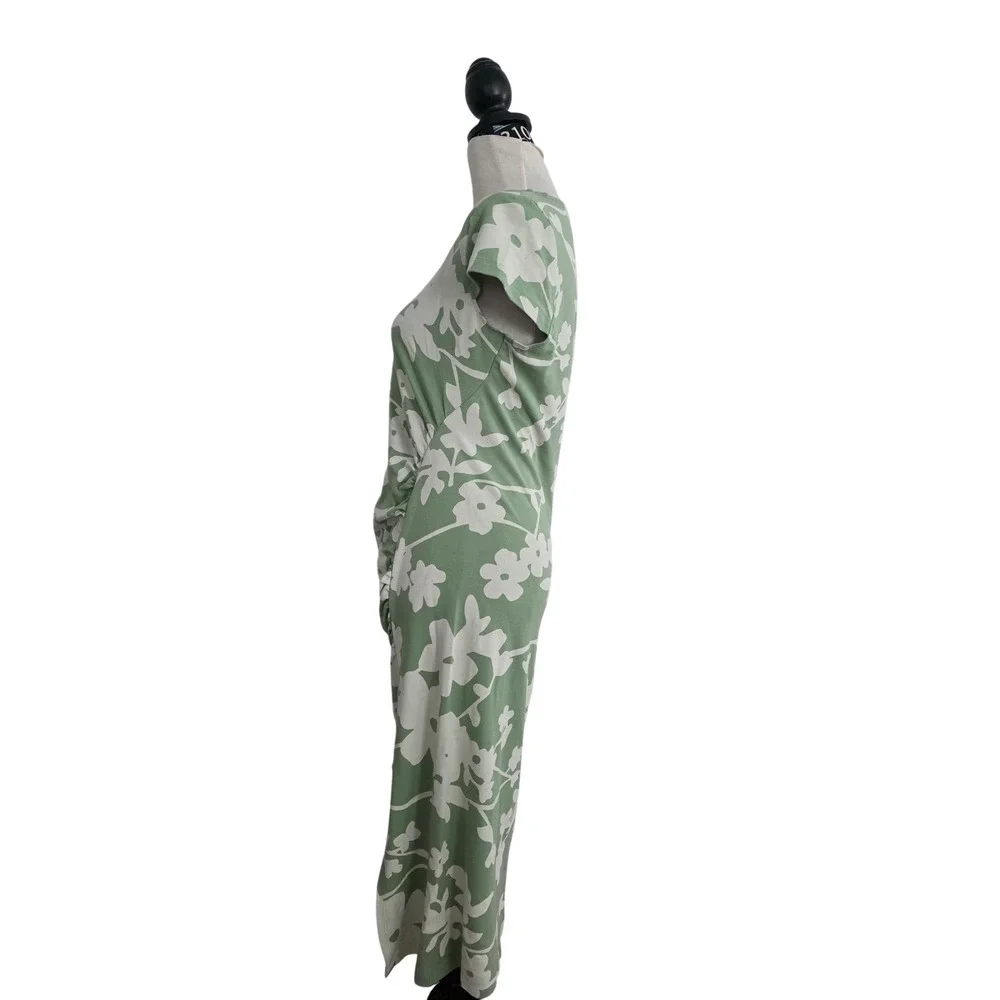 The Drop itsmekellieb Sage Green Floral Ruched Midi Dress Large Side Slit Slit